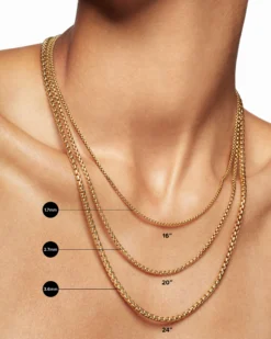 Box Chain Necklace 18K Yellow Gold, 3.6mm