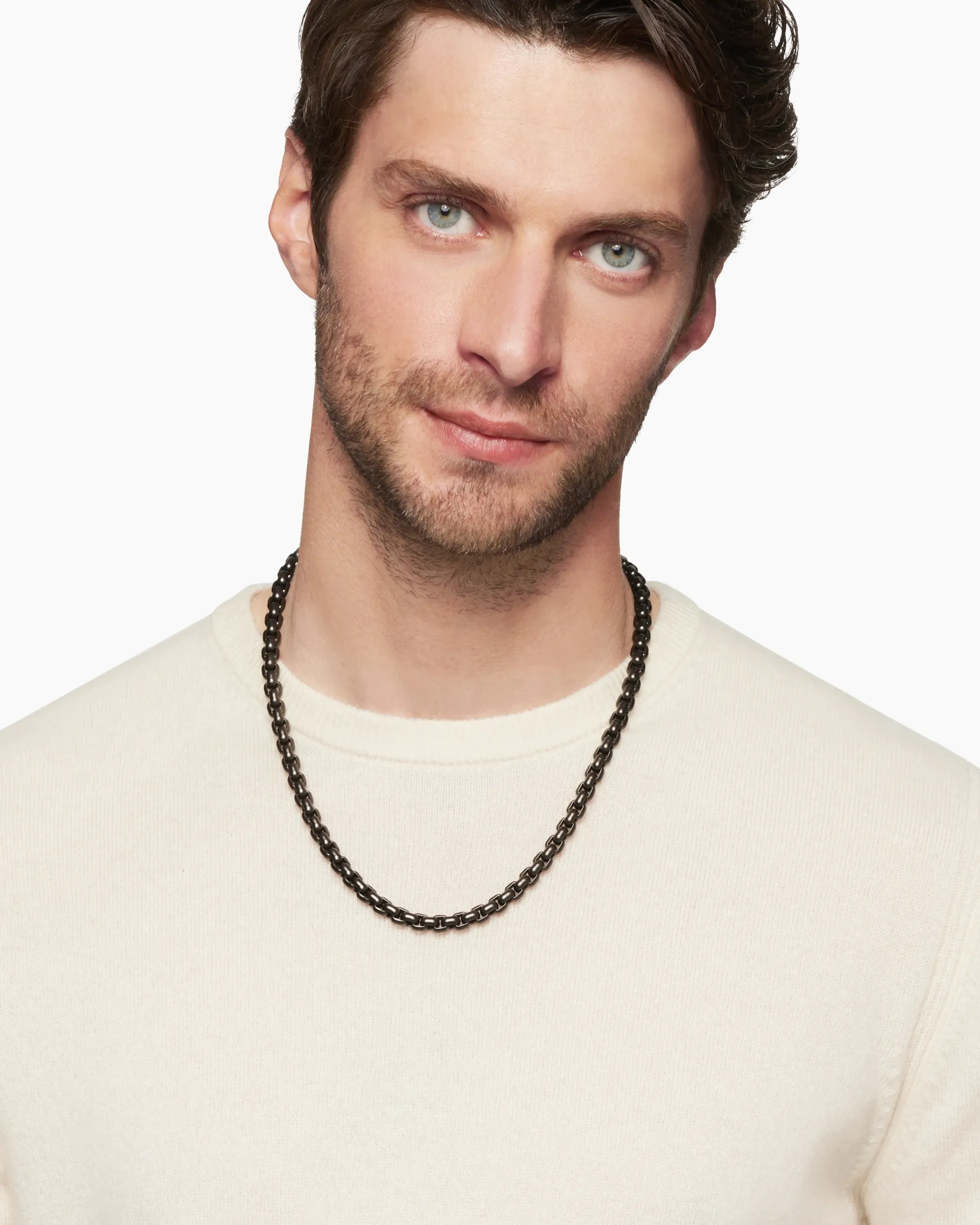 Box Chain Necklace Stainless Steel and Sterling Silver, 7.3mm