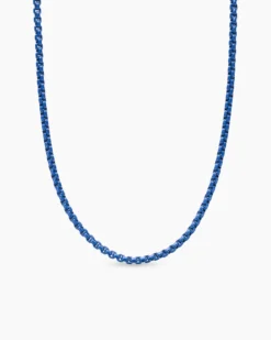 Box Chain Necklace Sterling Silver with Blue Stainless Steel, 2.7mm