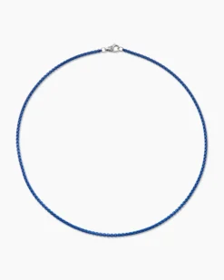 Box Chain Necklace Sterling Silver with Blue Stainless Steel, 2.7mm