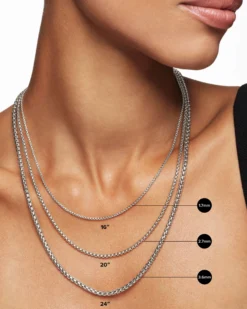 Box Chain Necklace Sterling Silver with 14K Yellow Gold Accent, 2.7mm