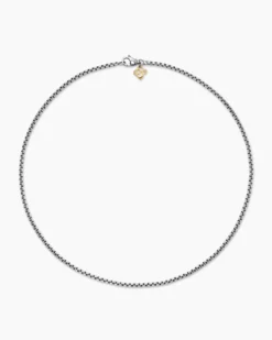 Box Chain Necklace Sterling Silver with 14K Yellow Gold Accent, 2.7mm