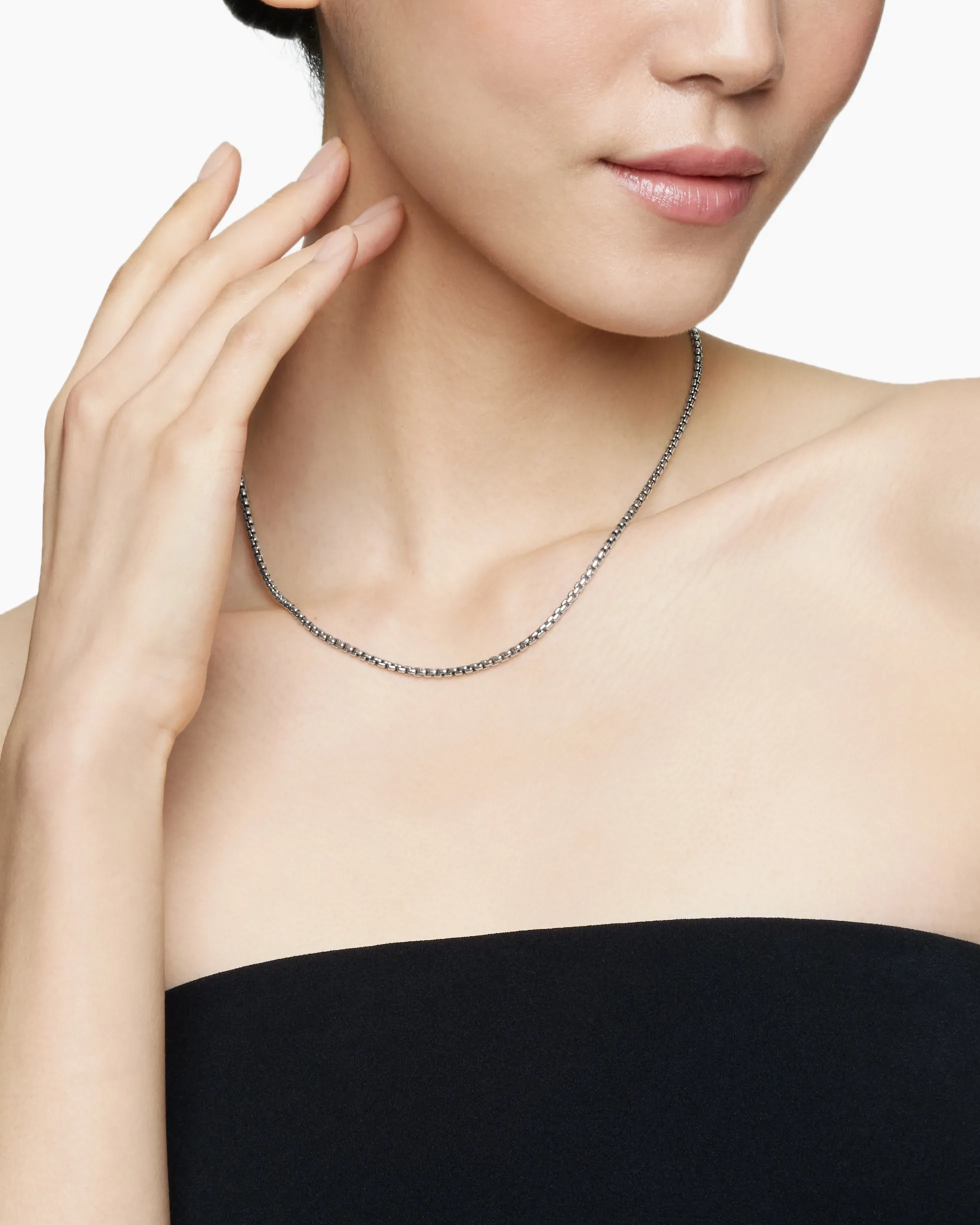 Box Chain Necklace Sterling Silver with 14K Yellow Gold Accent, 2.7mm