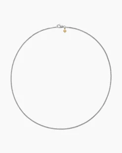 Box Chain Necklace Sterling Silver with 14K Yellow Gold Accent, 1.7mm