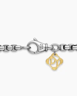 Box Chain Necklace Sterling Silver with 14K Yellow Gold Accent, 3.6mm