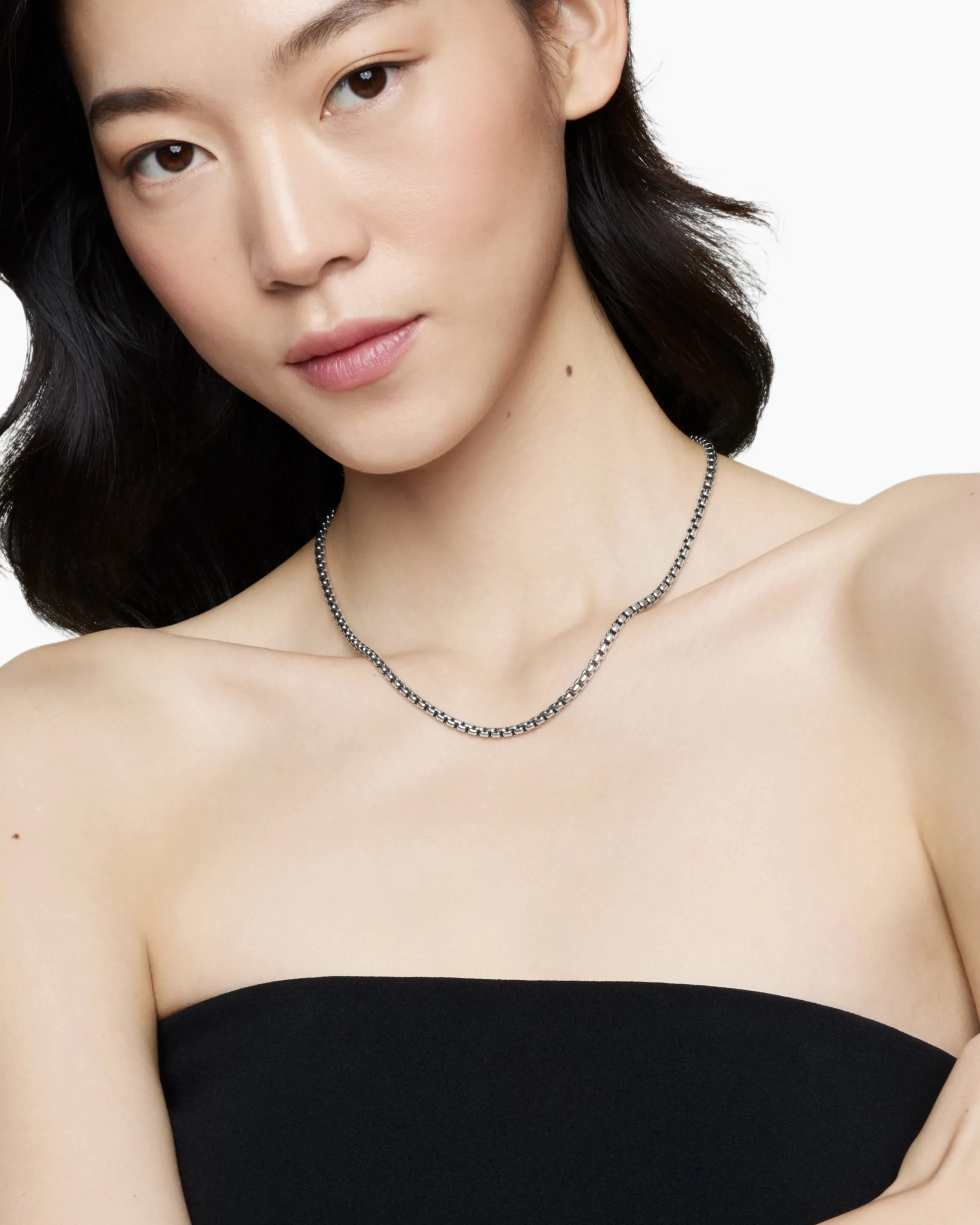 Box Chain Necklace Sterling Silver with 14K Yellow Gold Accent, 3.6mm