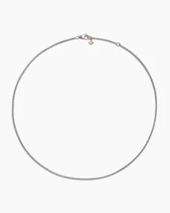 Box Chain Necklace Sterling Silver with 14K Yellow Gold Accent, 1.7mm