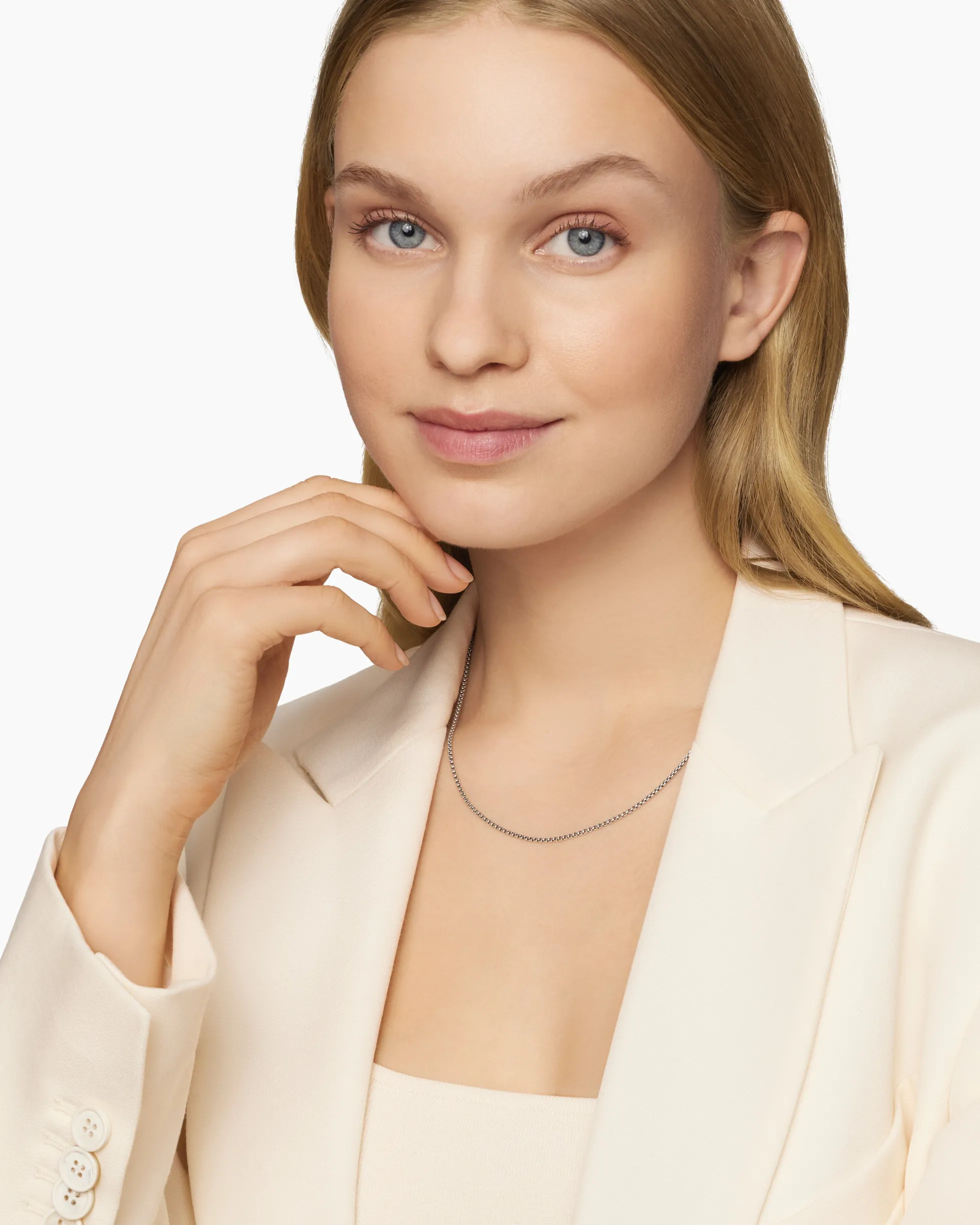 Box Chain Necklace Sterling Silver with 14K Yellow Gold Accent, 1.7mm