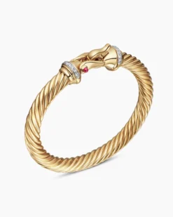 Buckle Cablespira® Bracelet 18K Yellow Gold with Rubies and Diamonds, 7mm