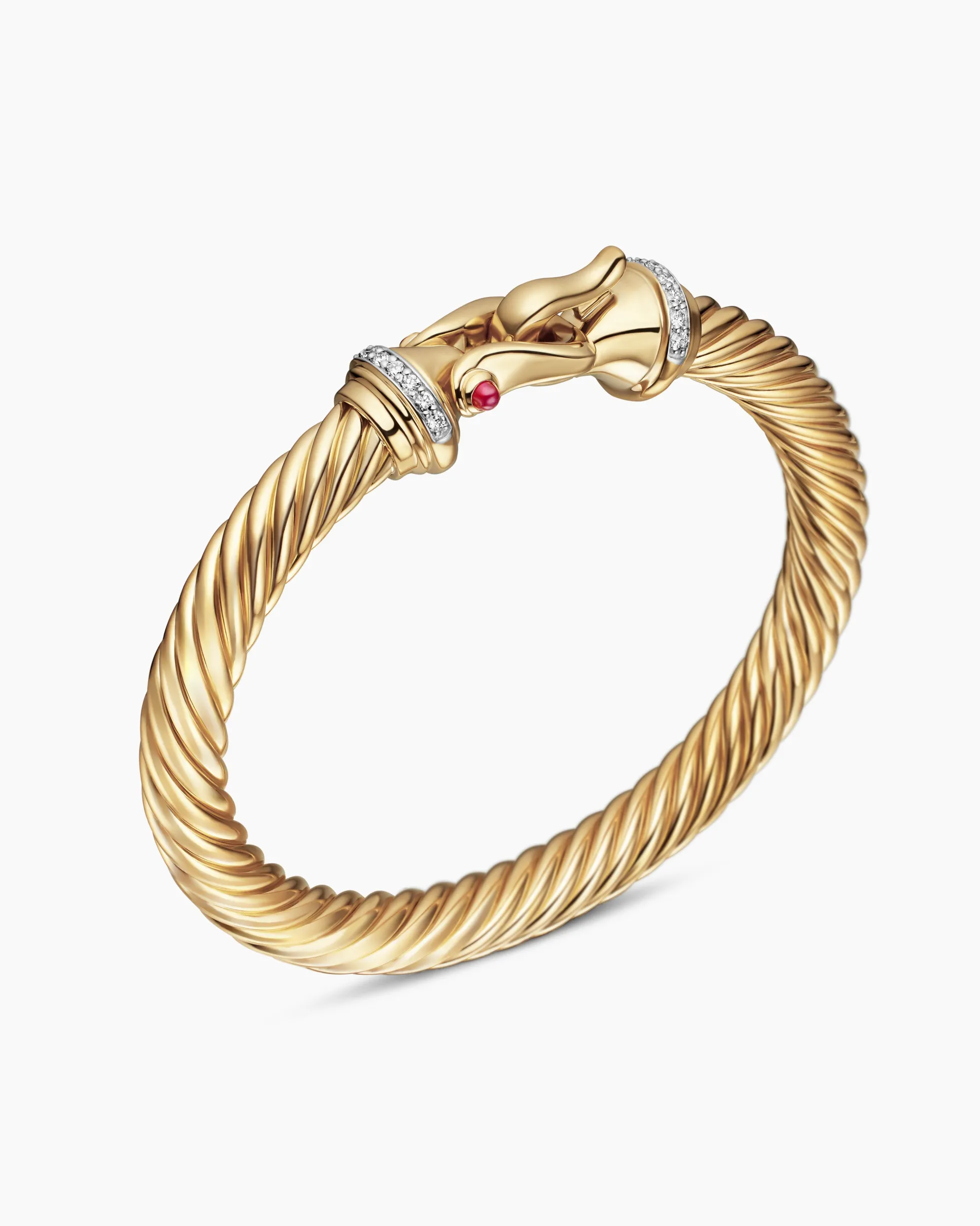 Buckle Cablespira® Bracelet 18K Yellow Gold with Rubies and Diamonds, 7mm