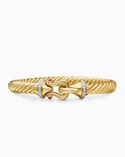 Buckle Cablespira® Bracelet 18K Yellow Gold with Rubies and Diamonds, 7mm