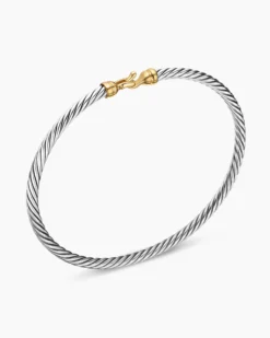 Buckle Classic Cable Bracelet Sterling Silver with 18K Yellow Gold, 3mm
