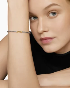 Buckle Classic Cable Bracelet Sterling Silver with 18K Yellow Gold, 3mm