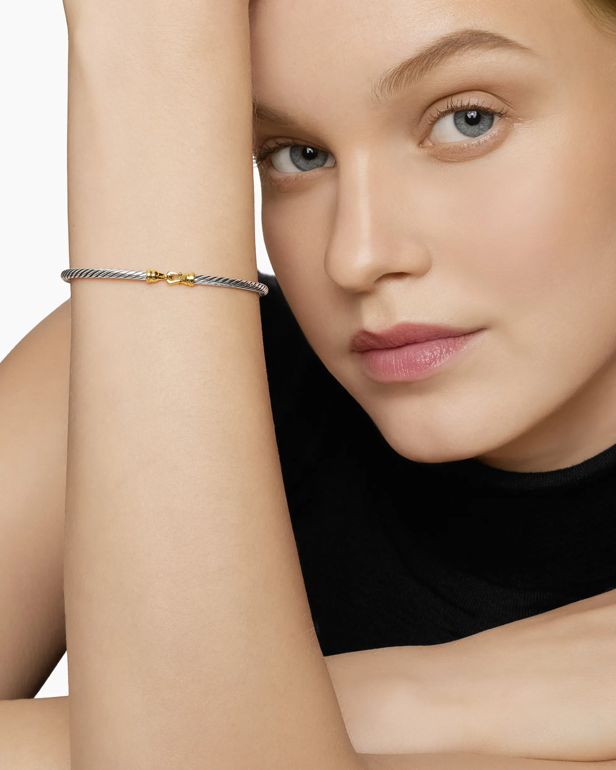 Buckle Classic Cable Bracelet Sterling Silver with 18K Yellow Gold, 3mm