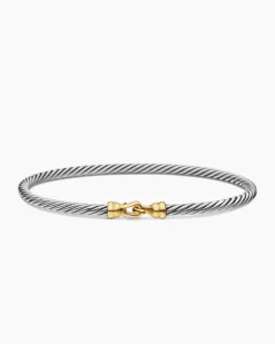 Buckle Classic Cable Bracelet Sterling Silver with 18K Yellow Gold, 3mm