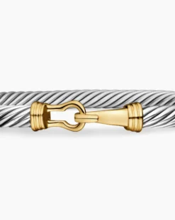Buckle Classic Cable Bracelet Sterling Silver with 14K Yellow Gold, 5mm