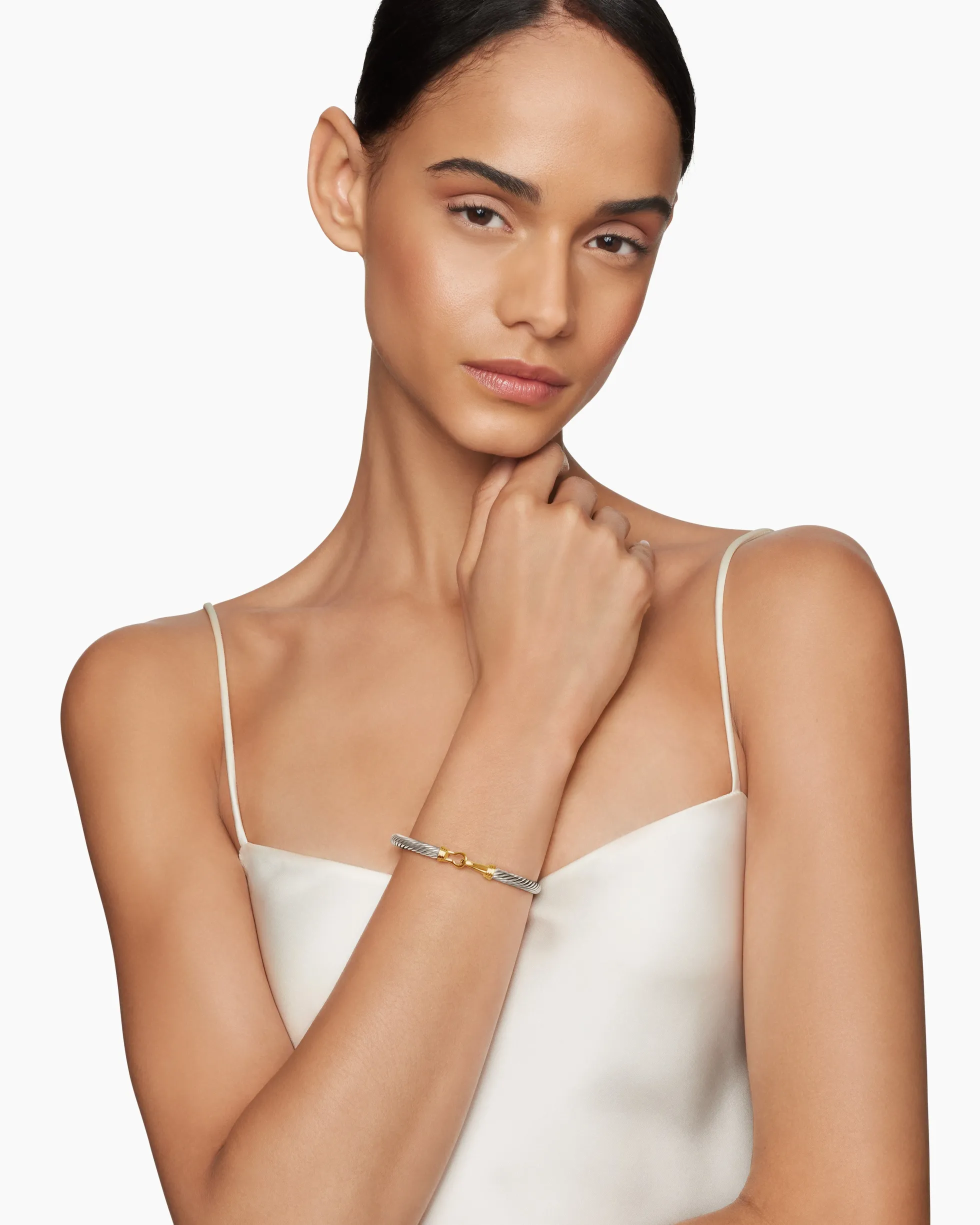 Buckle Classic Cable Bracelet Sterling Silver with 14K Yellow Gold, 5mm