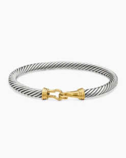 Buckle Classic Cable Bracelet Sterling Silver with 14K Yellow Gold, 5mm