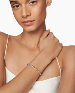 Buckle Classic Cable Bracelet Sterling Silver with 14K Yellow Gold, 5mm