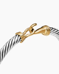 Buckle Classic Cable Bracelet Sterling Silver with 14K Yellow Gold, 5mm
