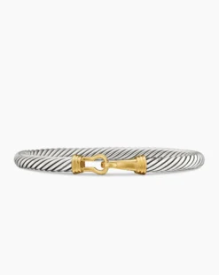 Buckle Classic Cable Bracelet Sterling Silver with 14K Yellow Gold, 5mm