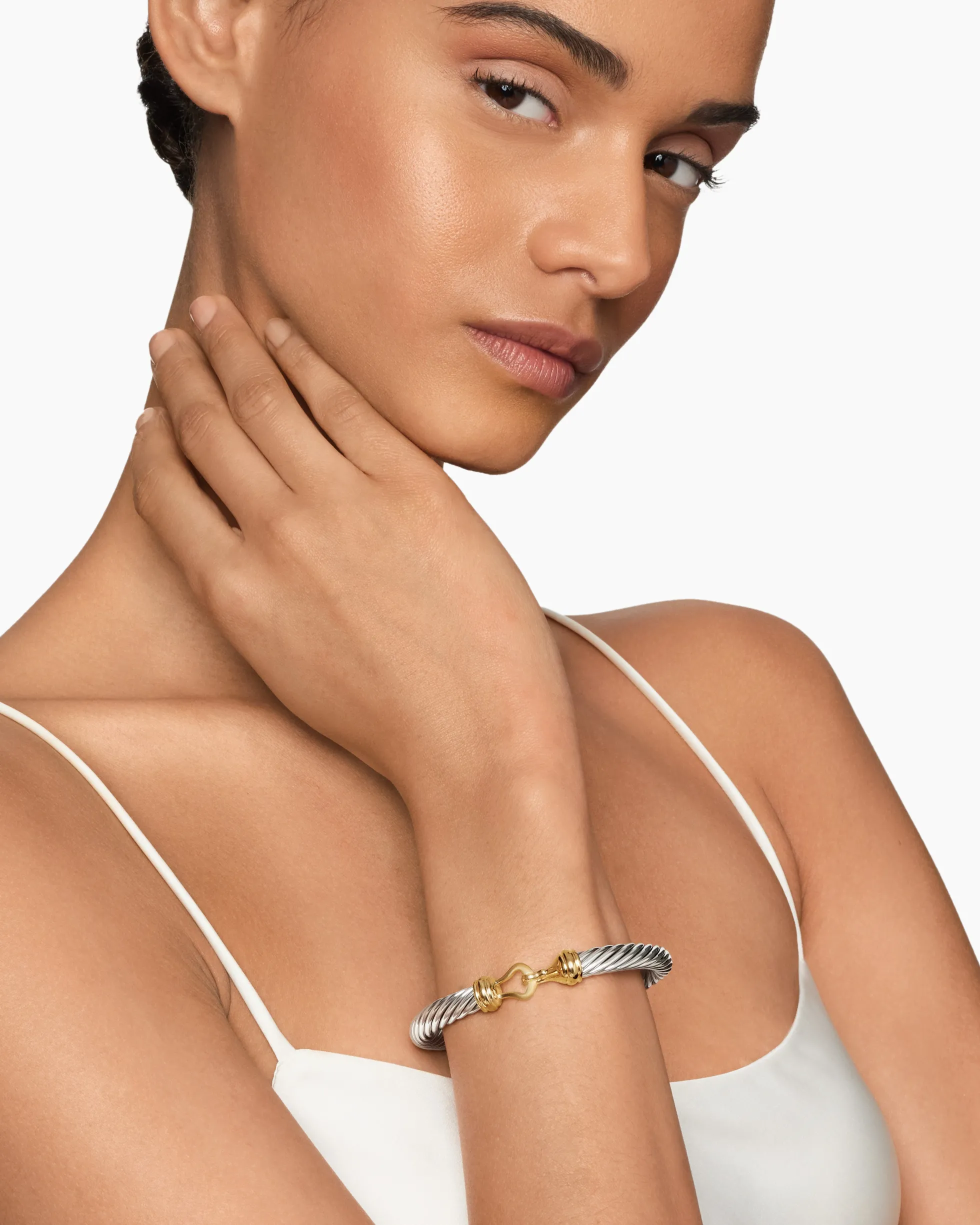 Buckle Classic Cable Bracelet Sterling Silver with 14K Yellow Gold, 7mm