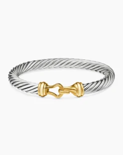 Buckle Classic Cable Bracelet Sterling Silver with 14K Yellow Gold, 7mm