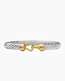 Buckle Classic Cable Bracelet Sterling Silver with 14K Yellow Gold, 7mm