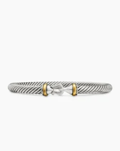Buckle Classic Cable Bracelet Sterling Silver with 18K Yellow Gold, 5mm