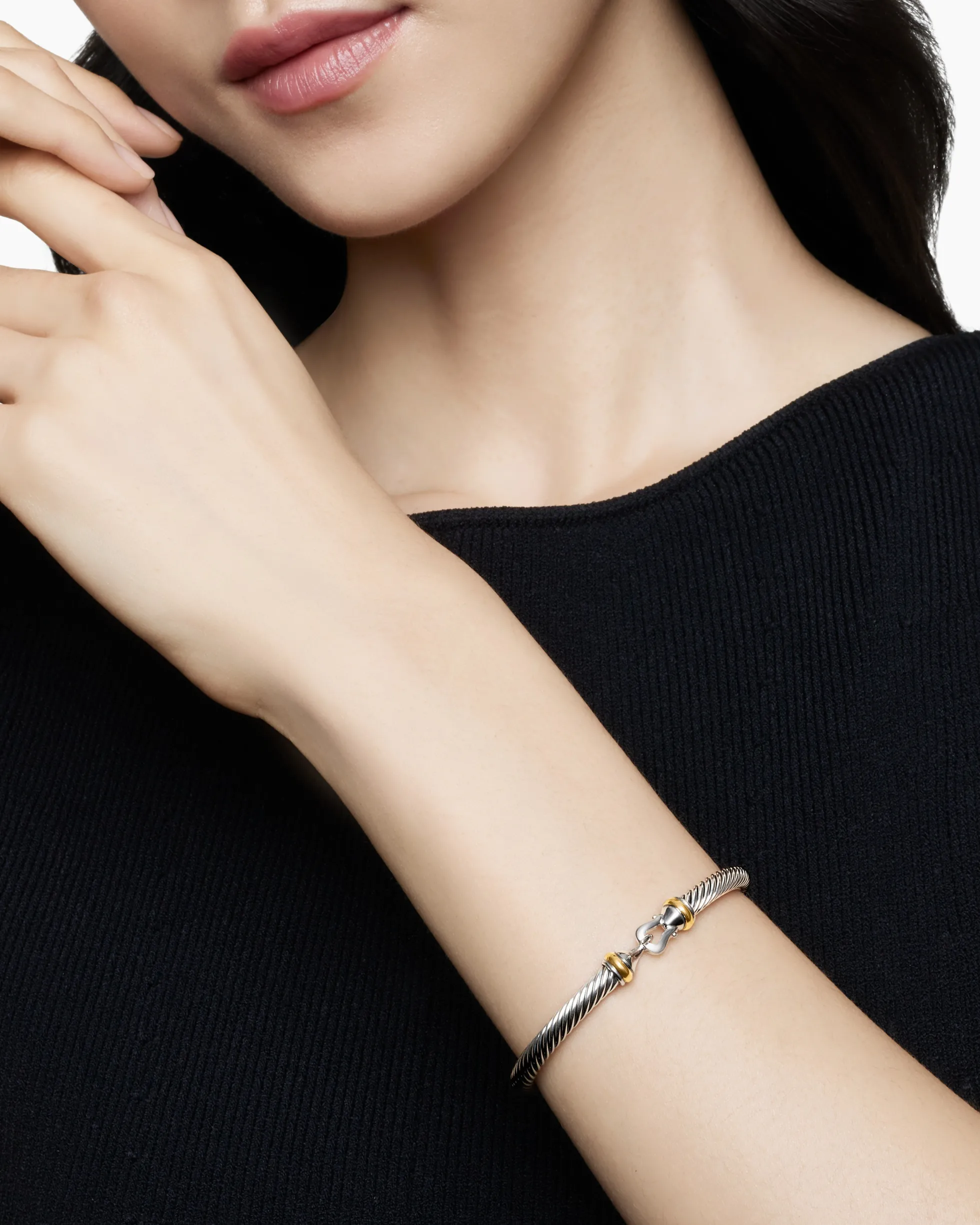 Buckle Classic Cable Bracelet Sterling Silver with 18K Yellow Gold, 5mm
