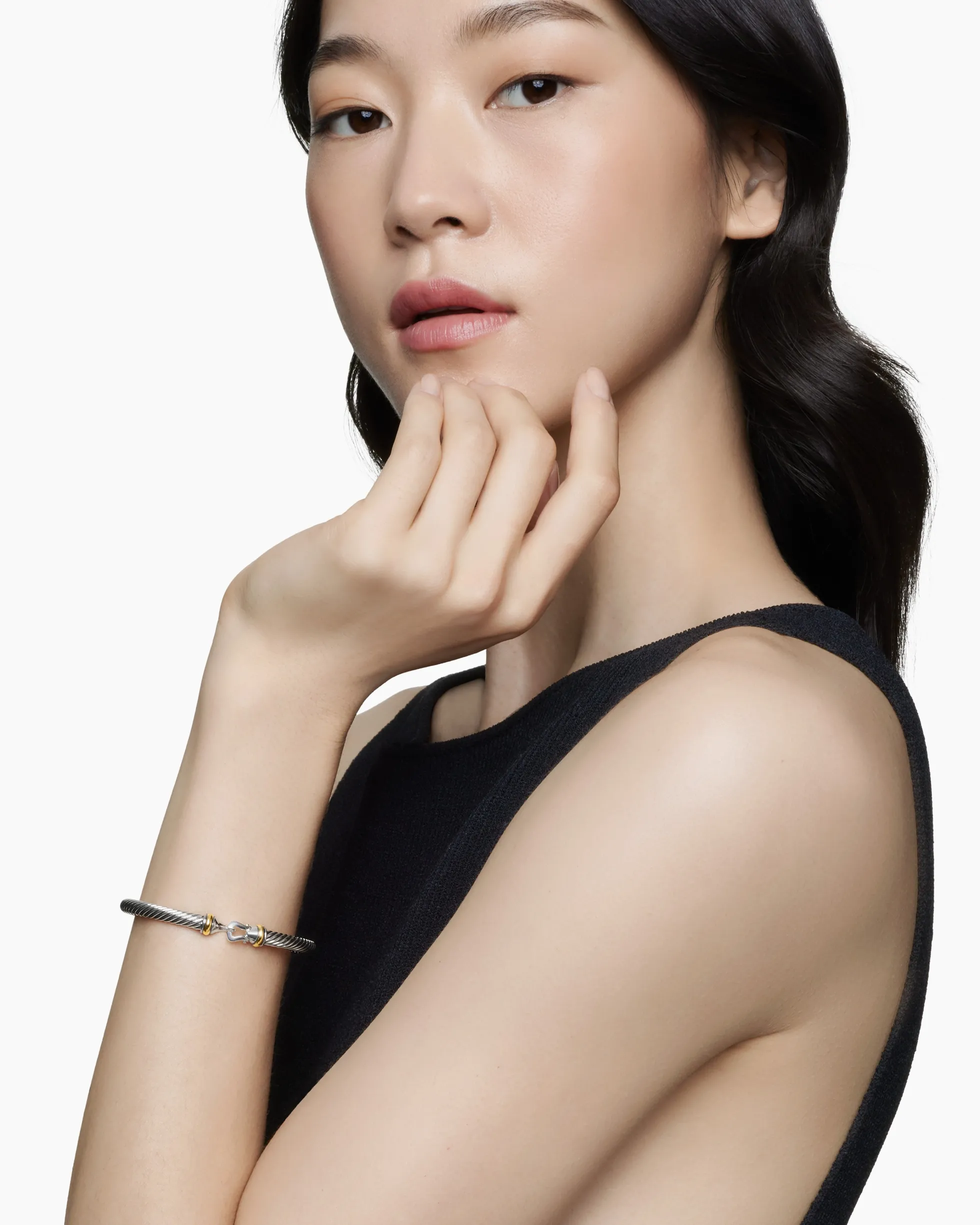 Buckle Classic Cable Bracelet Sterling Silver with 18K Yellow Gold, 5mm