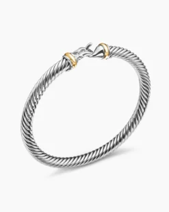Buckle Classic Cable Bracelet Sterling Silver with 18K Yellow Gold, 5mm