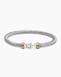 Buckle Classic Cable Bracelet Sterling Silver with 18K Yellow Gold, 5mm