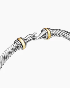 Buckle Classic Cable Bracelet Sterling Silver with 18K Yellow Gold, 4mm