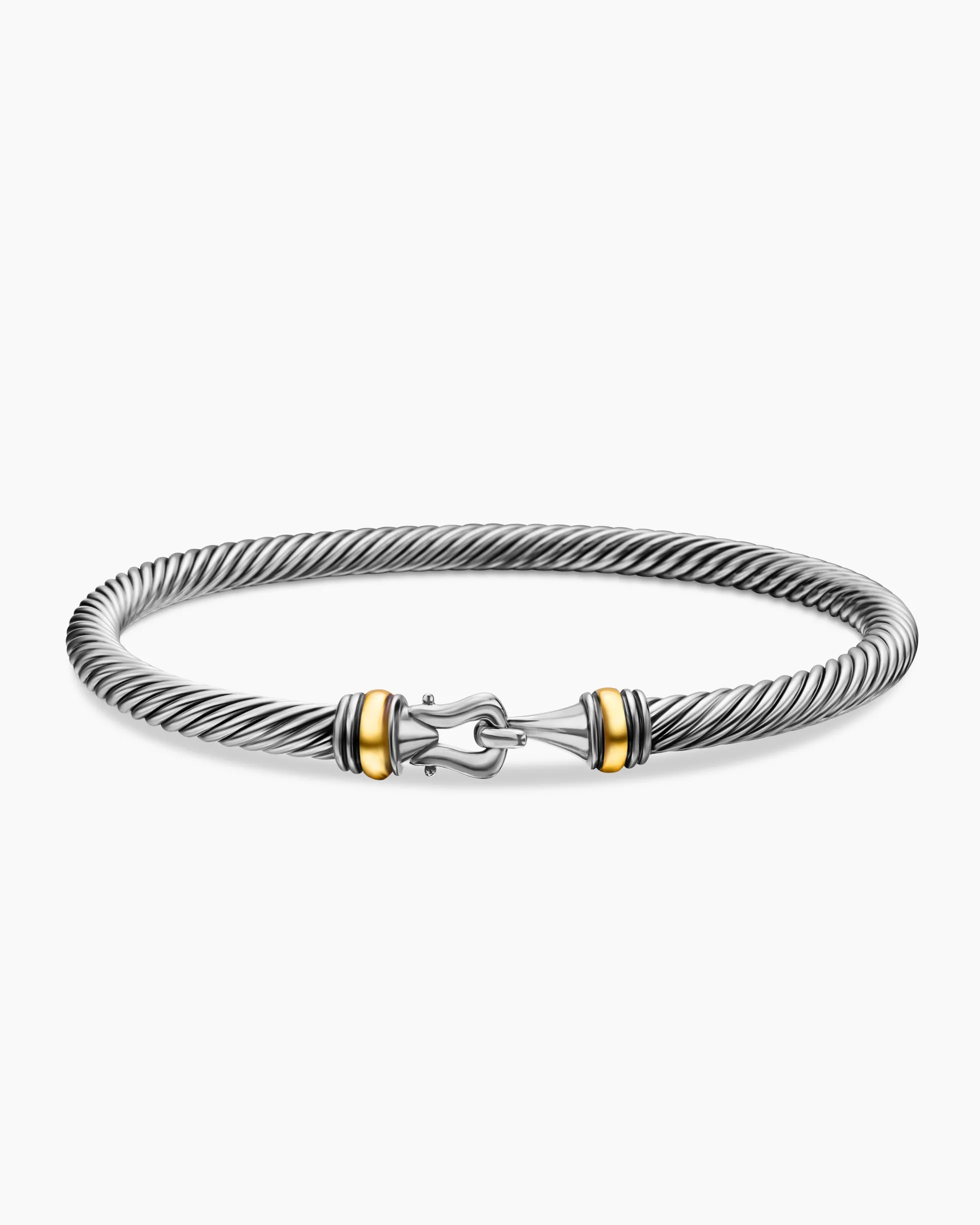Buckle Classic Cable Bracelet Sterling Silver with 18K Yellow Gold, 4mm
