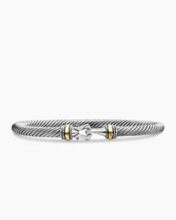 Buckle Classic Cable Bracelet Sterling Silver with 18K Yellow Gold, 4mm