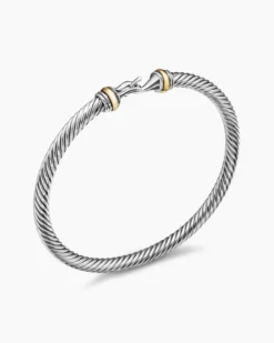Buckle Classic Cable Bracelet Sterling Silver with 18K Yellow Gold, 4mm