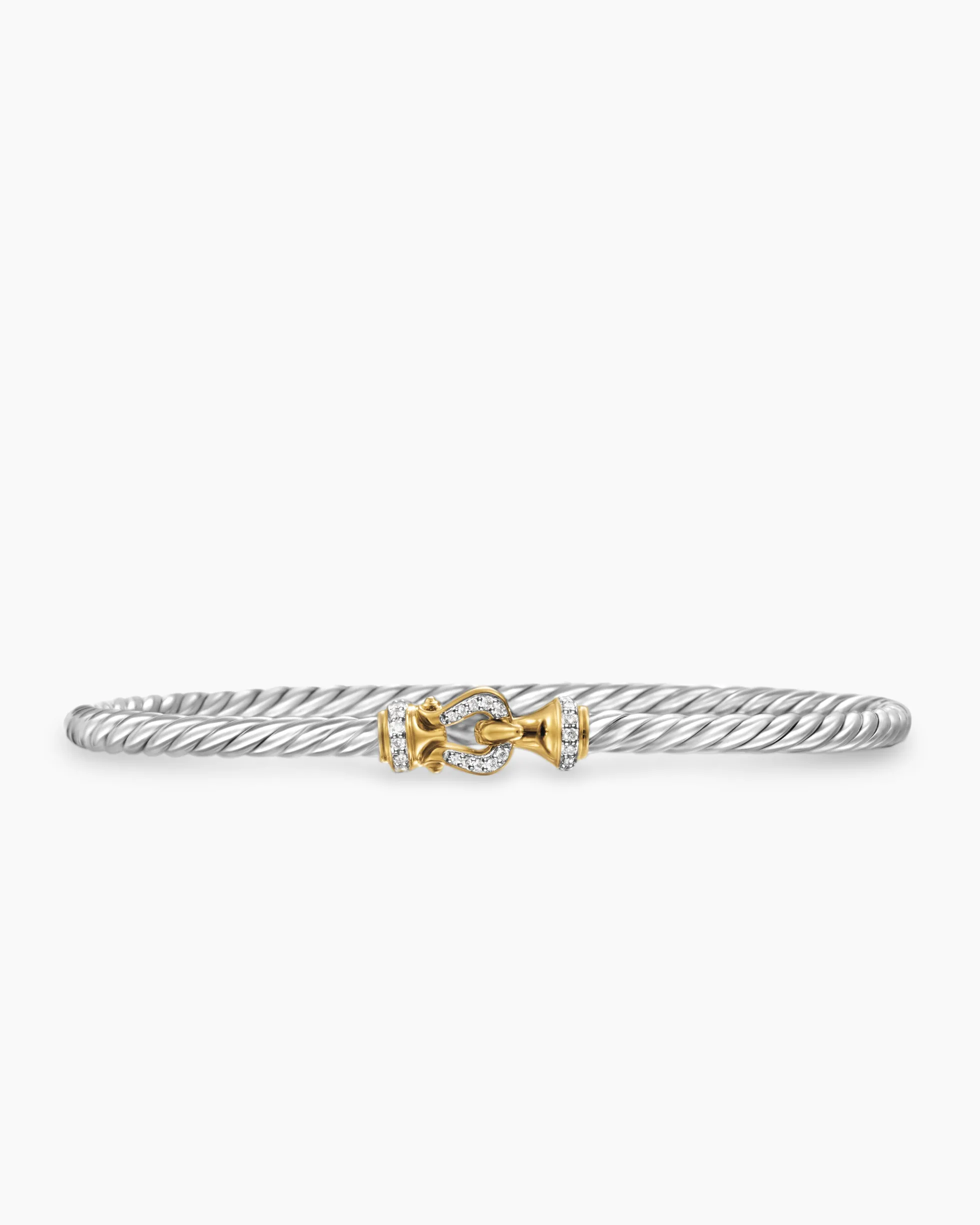 Buckle Classic Cable Bracelet Sterling Silver with 18K Yellow Gold and Diamonds, 3mm