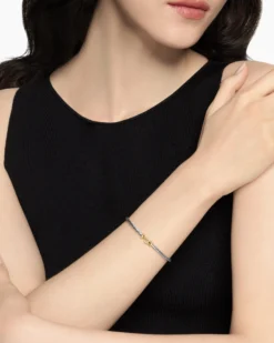 Buckle Classic Cable Bracelet Sterling Silver with 18K Yellow Gold and Diamonds, 3mm
