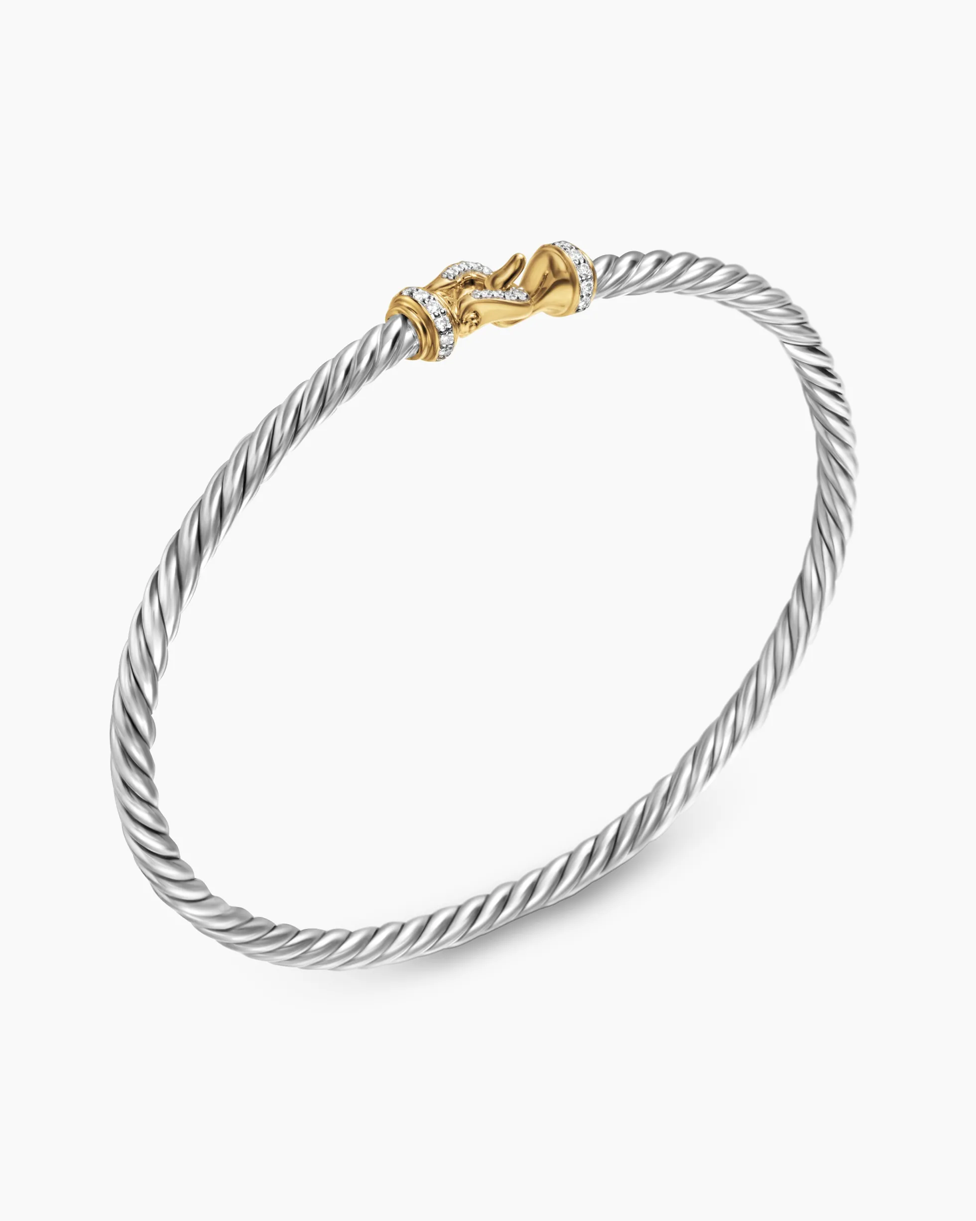 Buckle Classic Cable Bracelet Sterling Silver with 18K Yellow Gold and Diamonds, 3mm