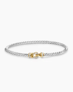 Buckle Classic Cable Bracelet Sterling Silver with 18K Yellow Gold and Diamonds, 3mm