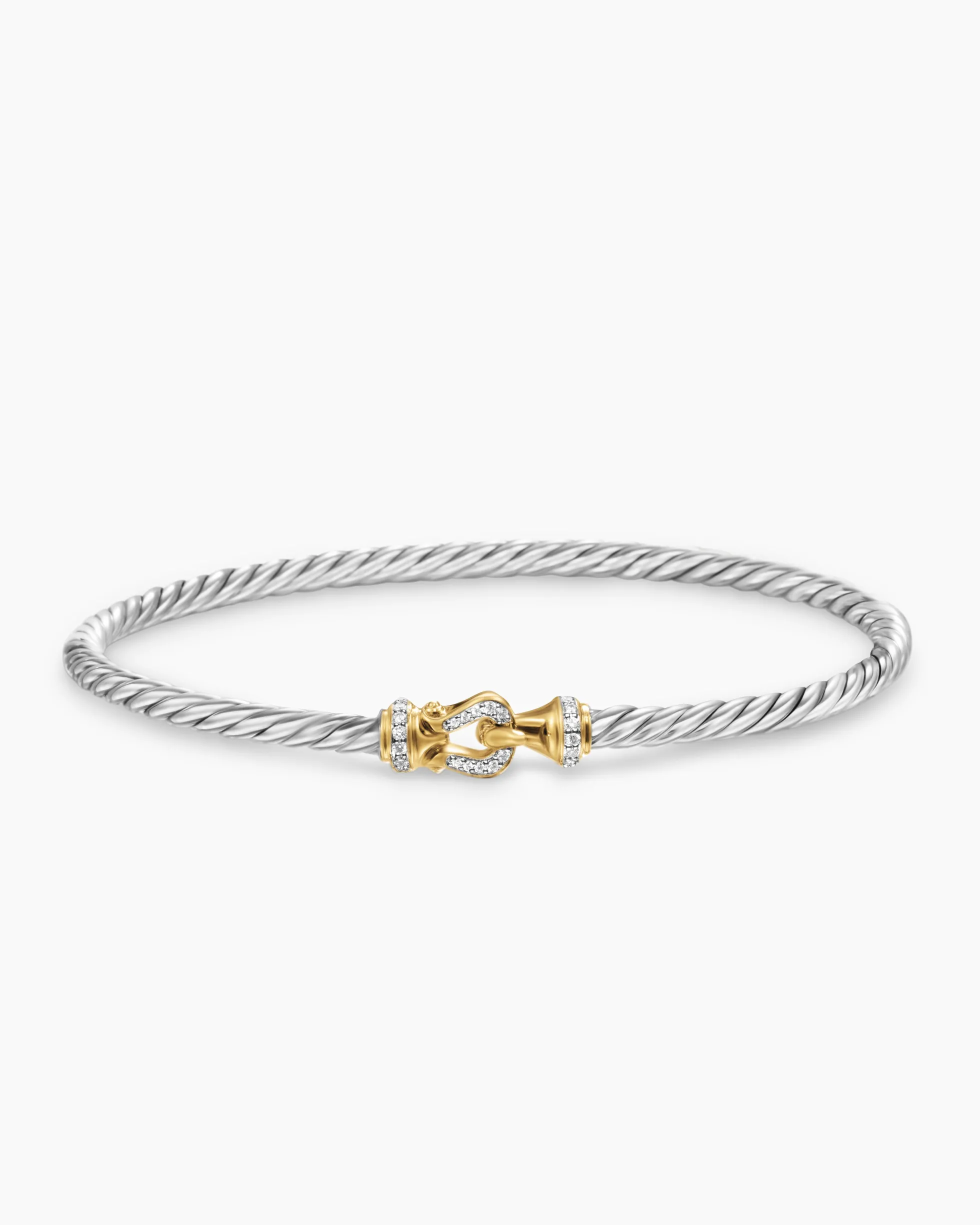 Buckle Classic Cable Bracelet Sterling Silver with 18K Yellow Gold and Diamonds, 3mm