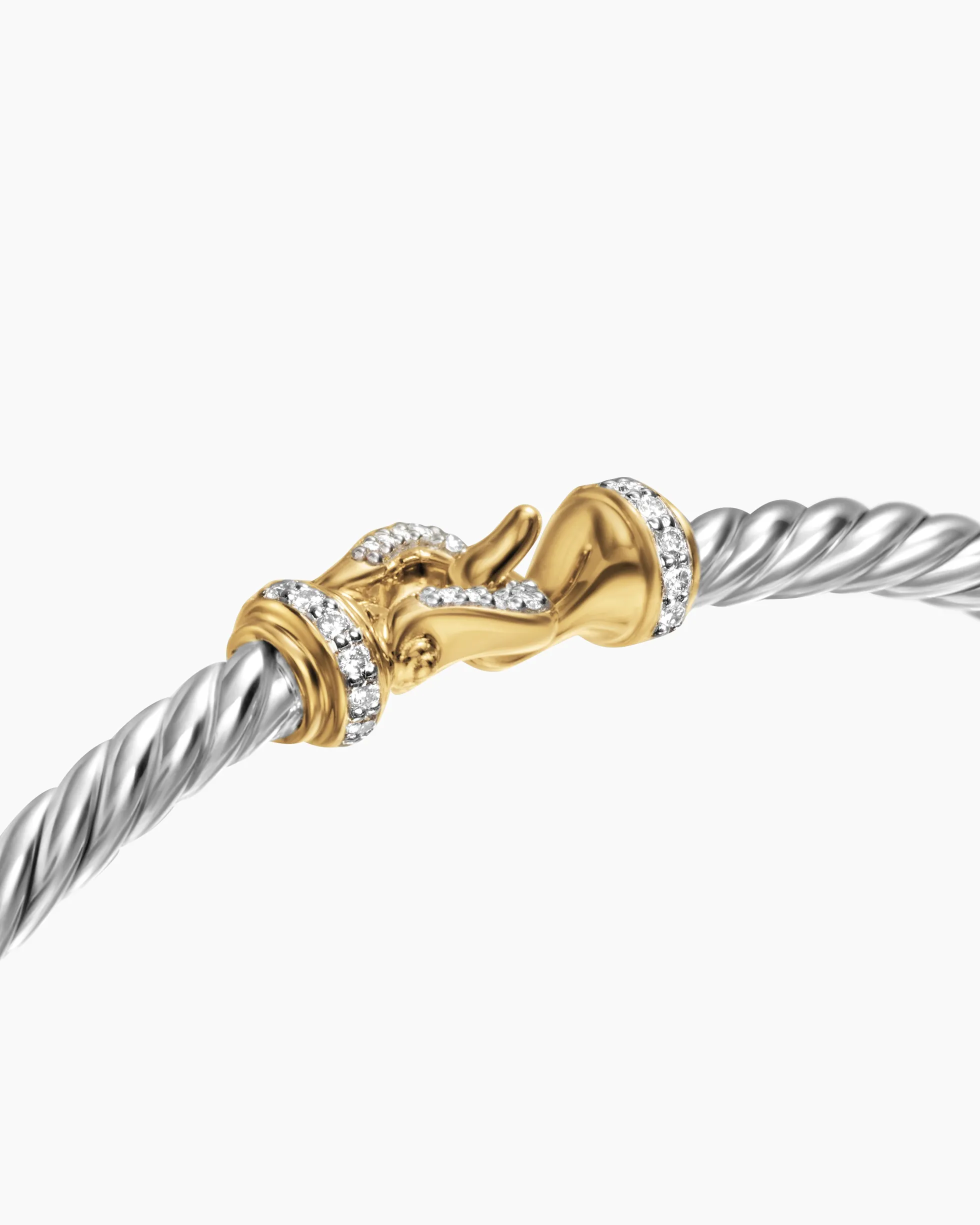 Buckle Classic Cable Bracelet Sterling Silver with 18K Yellow Gold and Diamonds, 3mm
