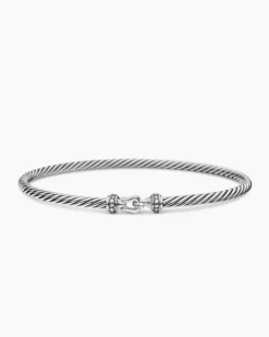Buckle Classic Cable Bracelet Sterling Silver with Diamonds, 3mm