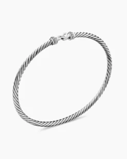 Buckle Classic Cable Bracelet Sterling Silver with Diamonds, 3mm