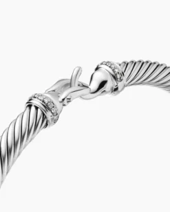 Buckle Classic Cable Bracelet Sterling Silver with Diamonds, 5mm