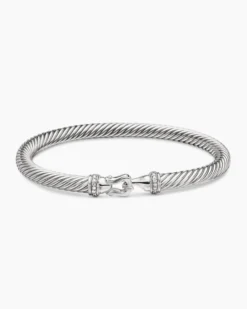 Buckle Classic Cable Bracelet Sterling Silver with Diamonds, 5mm