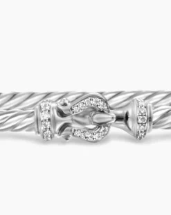 Buckle Classic Cable Bracelet Sterling Silver with Diamonds, 3mm