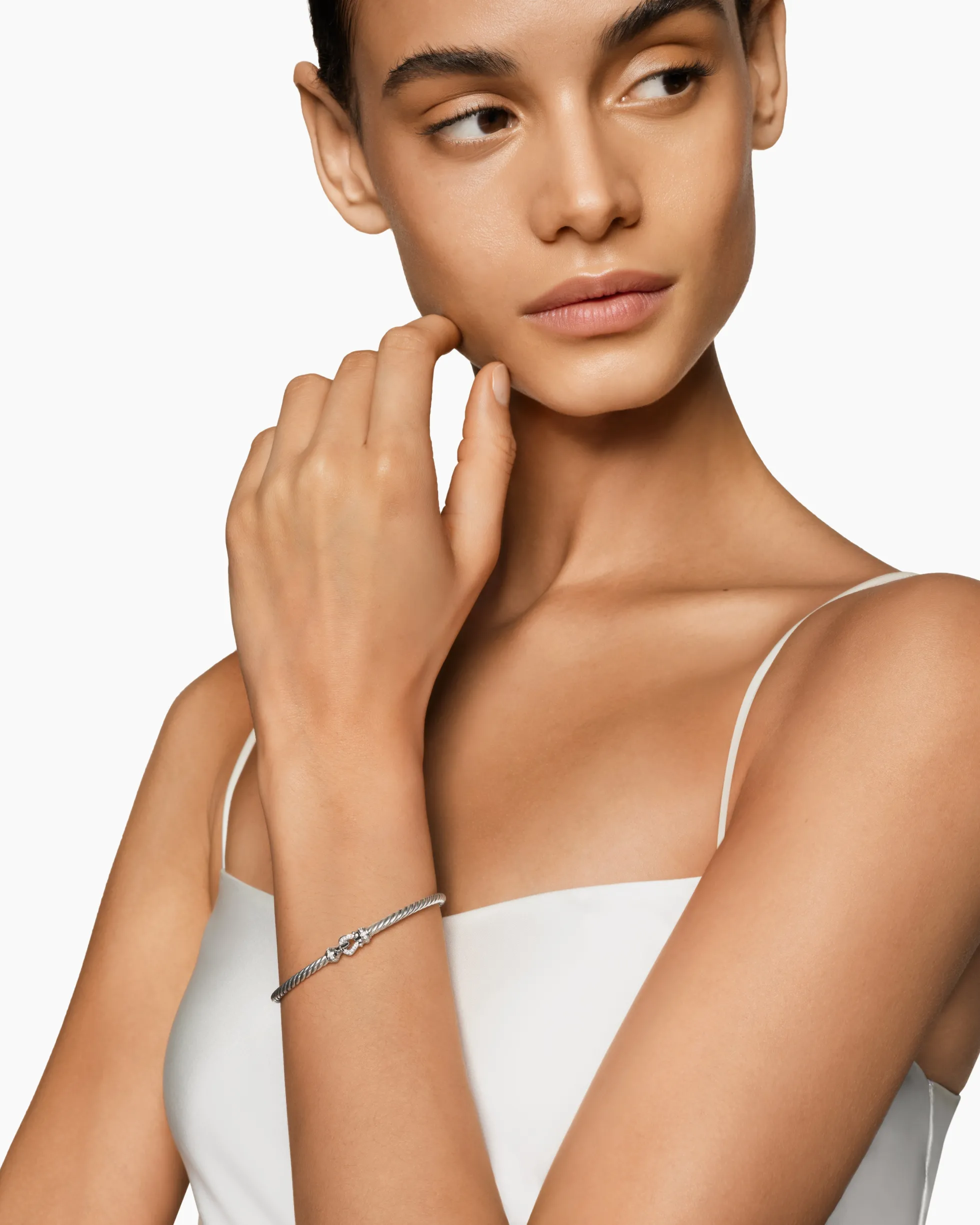 Buckle Classic Cable Bracelet Sterling Silver with Diamonds, 3mm