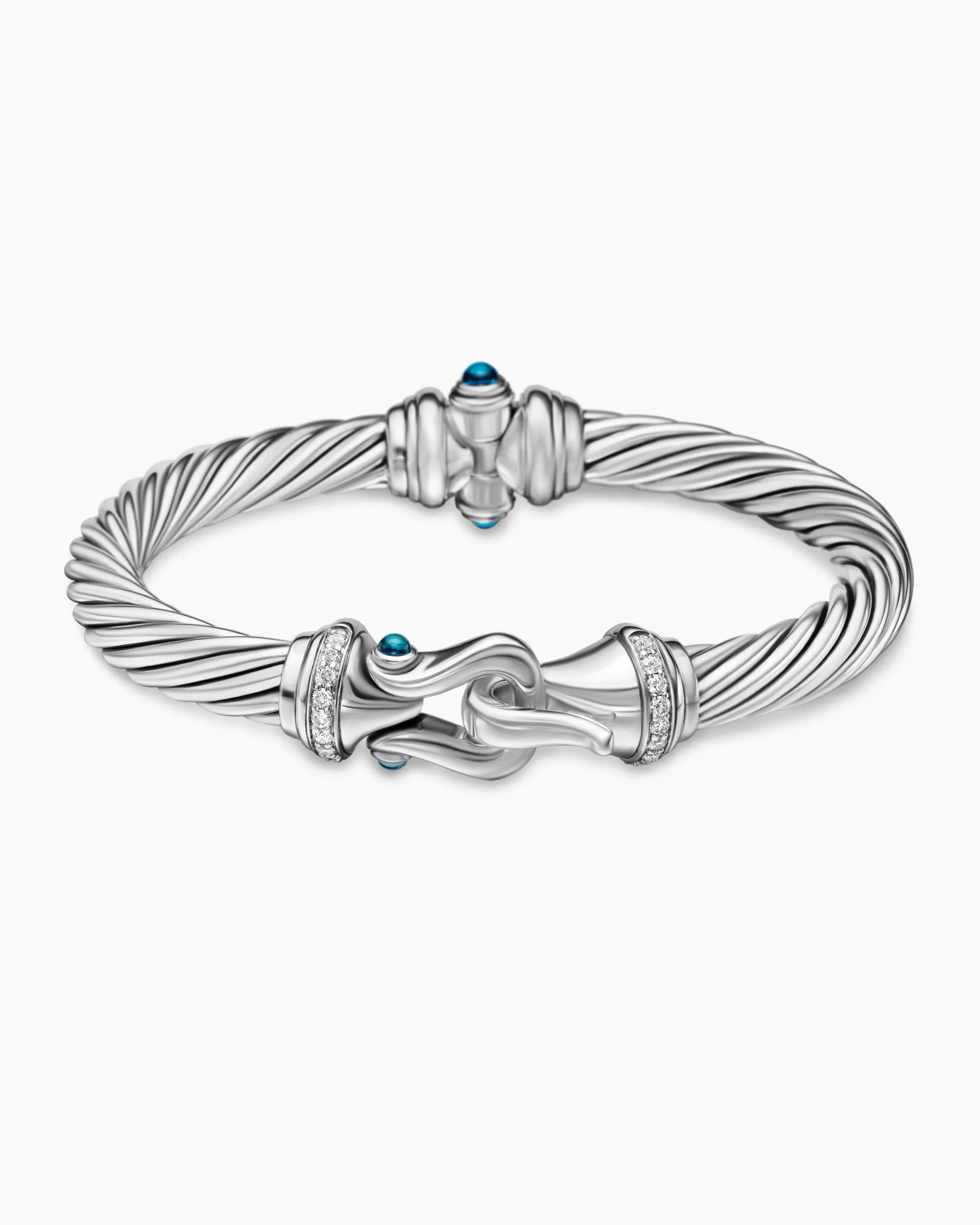 Buckle Classic Cable Bracelet Sterling Silver with Hampton Blue Topaz and Diamonds, 7mm